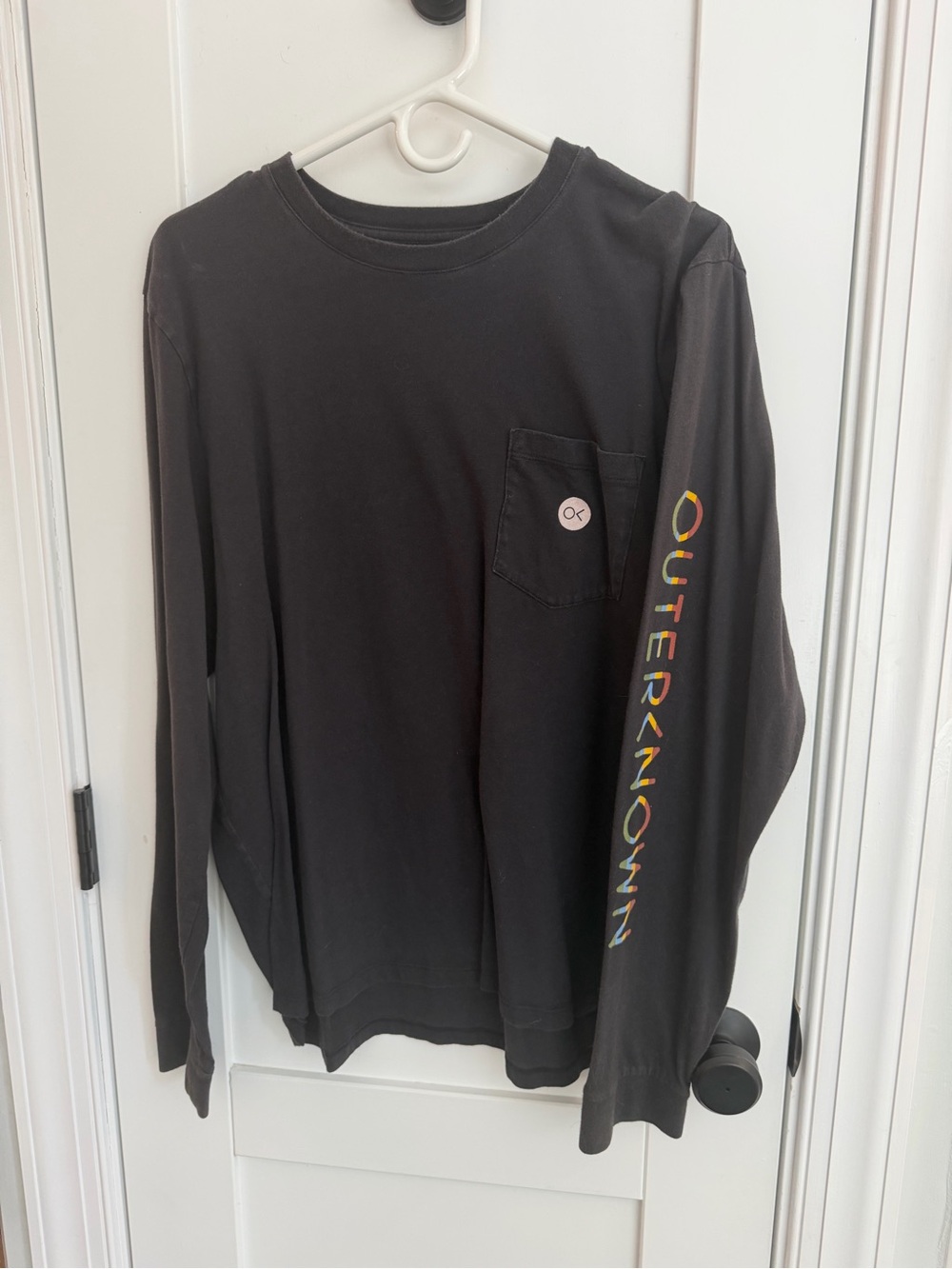 Outerknown Black Long-Sleeve Tee with Multicolor Sleeve Logo